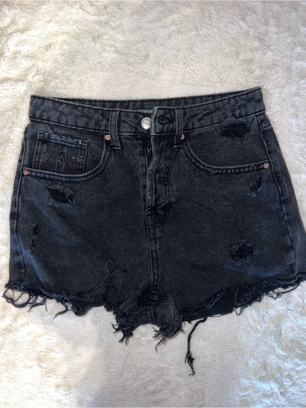 wild fable Black Distressed High-Rise Denim Shorts